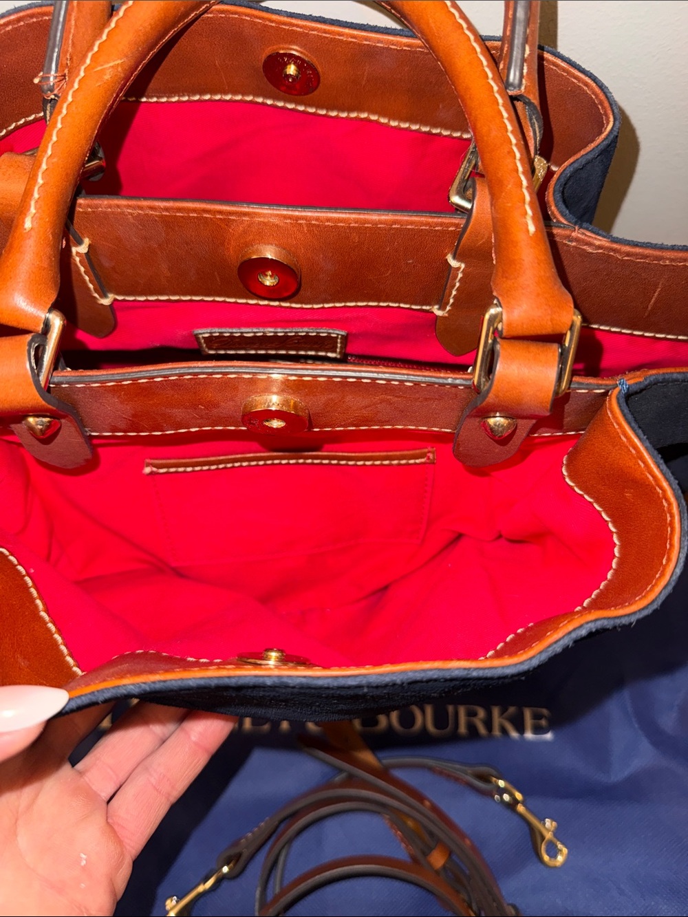 Dooney & Bourke Black Suede Satchel with Brown Leather Trim - Picture 5 of 7